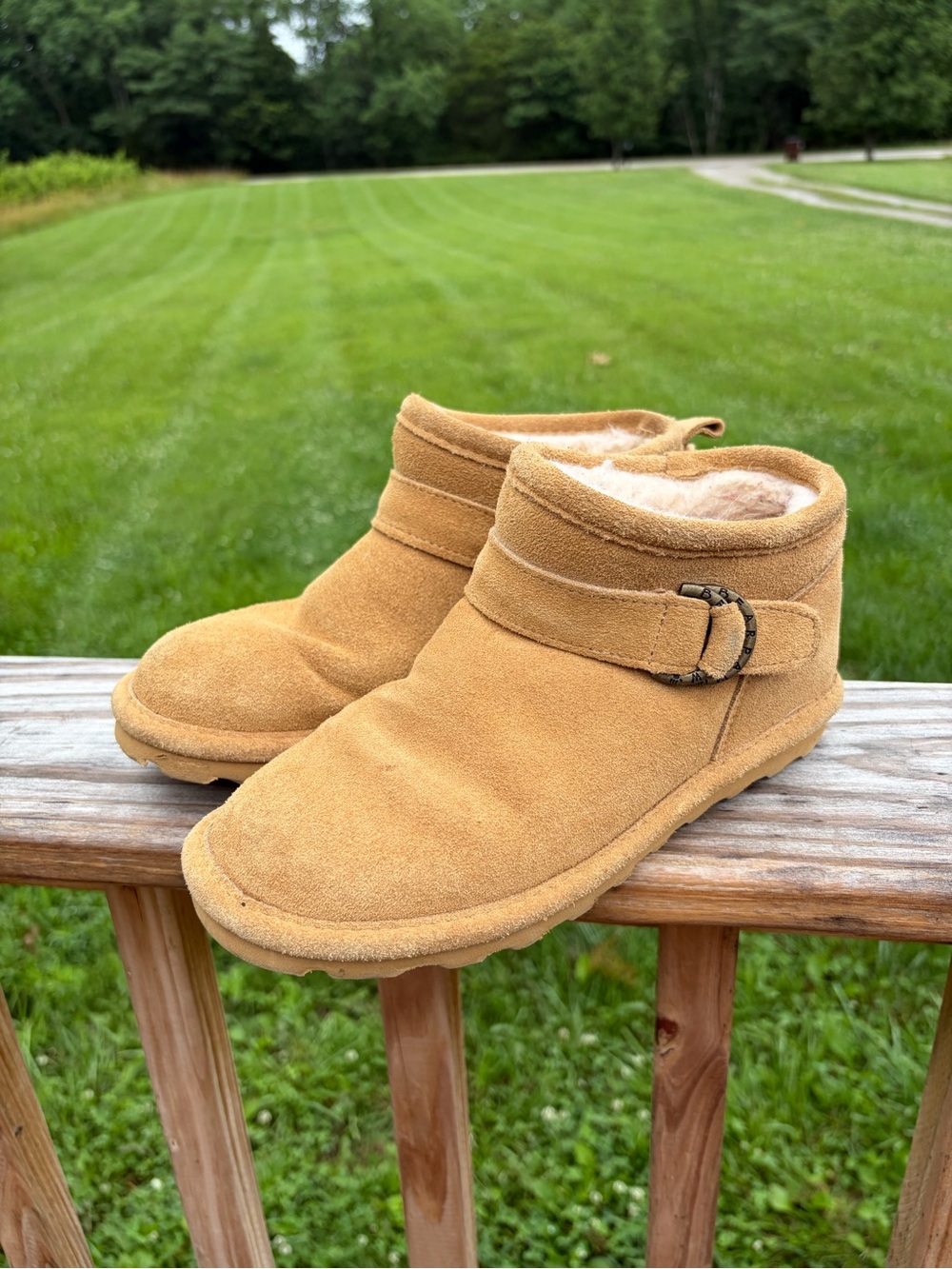Bearpaw Petite Women's Suede Micro Ankle Boots w/ NeverWet Tech. Size 6